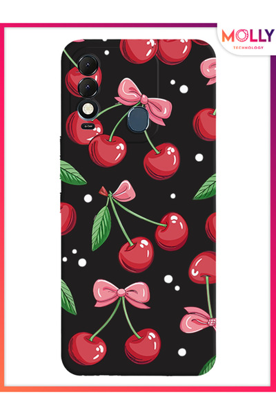 Molly Tecno Spark 8T İçin Siyah Berry Ribbon Desenli Silikon Kılıf