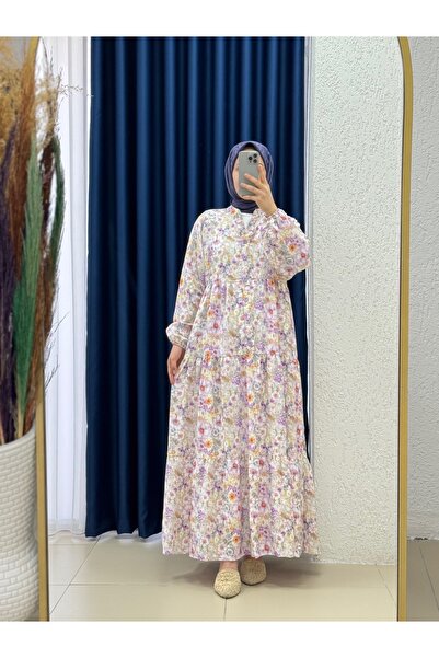 BENAHOLL Φόρεμα Mirana με μισό πλισέ και λουλούδια-KN9855 Λιλά