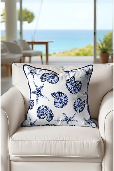 CANİLA Sea Shell Patterned Linked 45 X 45 Kirlent Case. Double-Sided Decorative Kirlent with Hidden Zipper