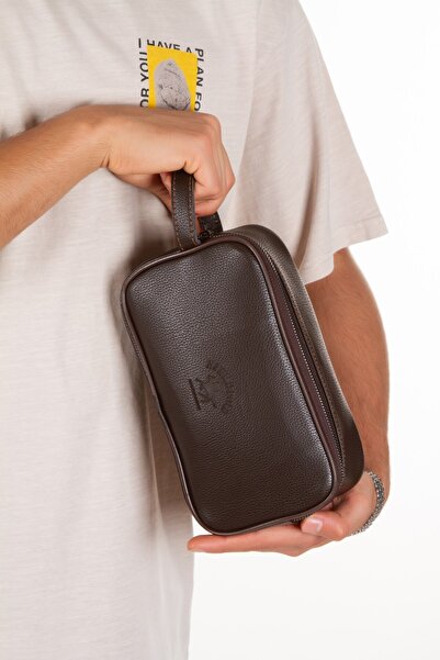 Newish Polo Мъжка кафява кожена чанта-портфолио, клъч, бръснене, козметика, грижа и ежедневна чанта, нова 277