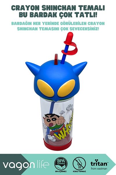 Vagonlife 500ml Crayon Shinchan Figured Lid Silicone Based Tritan Cup/Cup with Straw
