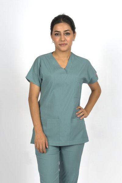 SEZA TEKSTİL Sprout Green Premium Flex Unisex Lycra Scrubs Doctor Nurse Uniform Single Top