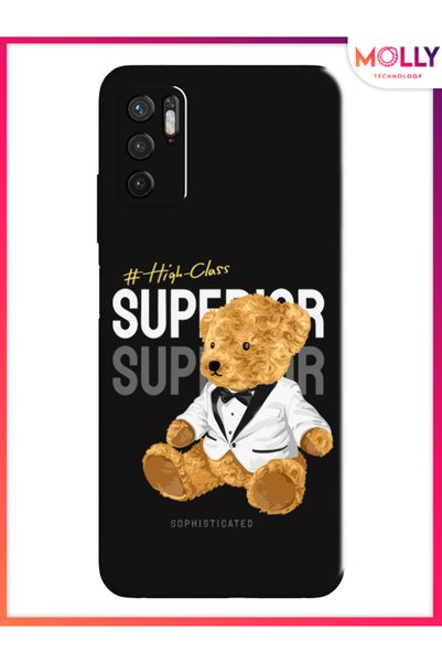 Molly حافظة سيليكون بنمط تيدي أسود لهاتف Xiaomi Redmi Note 10 5G
