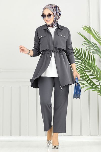 ModaMerve Hijab Suit with Pockets 23101Ukb929-M Anthracite