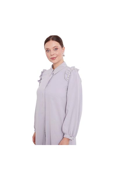 Levidor Shoulder Ruffle Stone Embroidery Detailed Two-Piece Suit