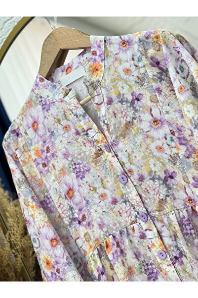 BENAHOLL Φόρεμα Mirana με μισό πλισέ και λουλούδια-KN9855 Λιλά