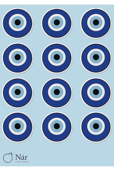 sticker Evil Eye Bead Set - Evil Eye Beaded Stickers - 1 Sheet - 12 Pieces