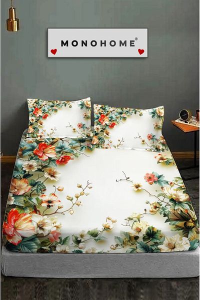 MonoHome 100% Cotton Fitted Sheet Special Design 5D Digital 60 Wire Garden 2