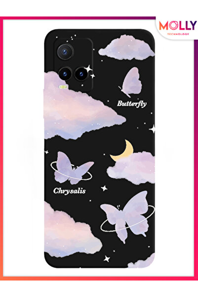 Molly Vivo Y21S İçin Siyah Celestial Flutterby Desenli Silikon Kılıf