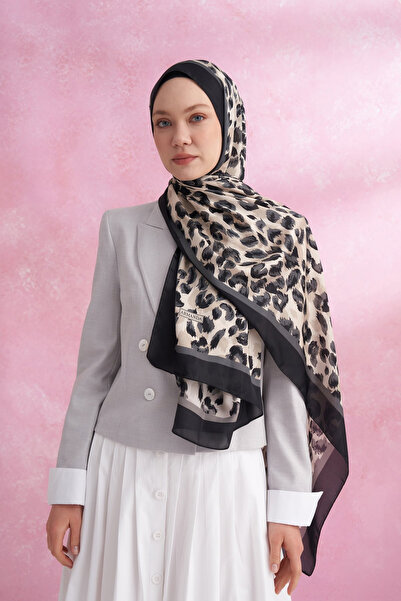 ARMANDA Multi Leopard Patterned Imported Voile Shawl - Black-Grey