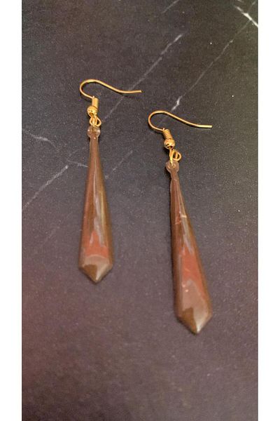 MISS GOLDEN Brown Gold Color Large Pyramid Shape Gold Accessory Dangle Epoxy Earrings Handmade Gift