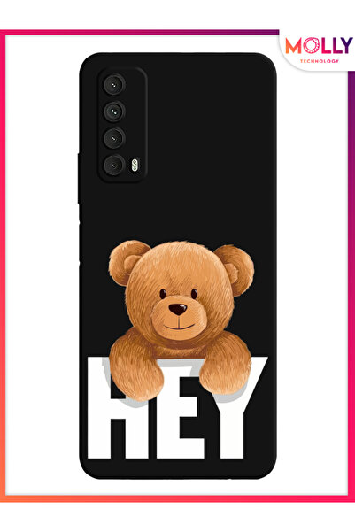 Molly Huawei P Smart 2021 İçin Siyah Furry Hello Desenli Silikon Kılıf