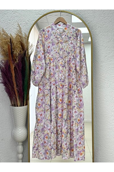 BENAHOLL Φόρεμα Mirana με μισό πλισέ και λουλούδια-KN9855 Λιλά