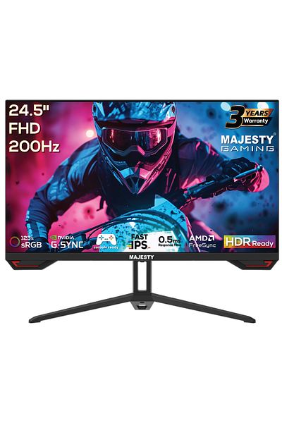 majesty 24.5" FHD Gaming Monitor | 200Hz | 0.5ms | G-SYNC | HDR | 123% sRGB | IPS | Speakers | HDMI DP | VESA