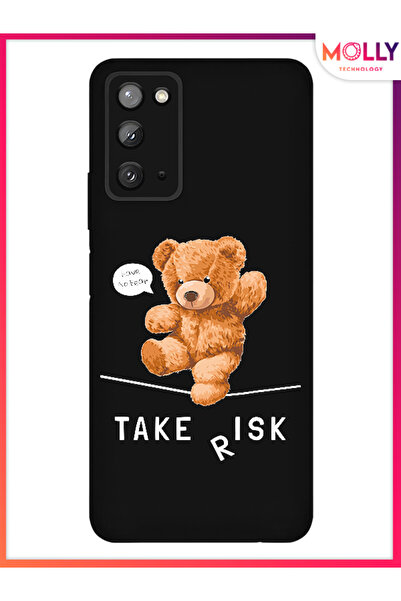Molly Samsung Galaxy Note 20 İçin Siyah Tightrope Bear Desenli Silikon Kılıf