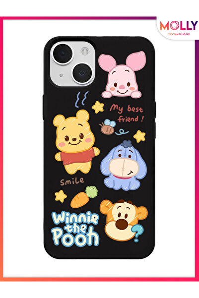 Molly iPhone 15 İçin Siyah Smiley Pooh Gang Desenli Silikon Kılıf