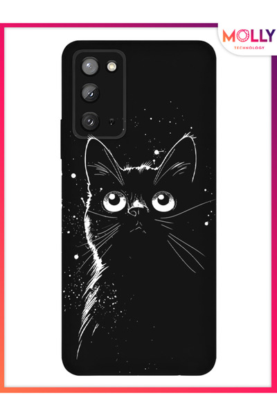Molly Samsung Galaxy Note 20 İçin Siyah Noir Meow Desenli Silikon Kılıf