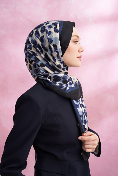 ARMANDA Multi Leopard Patterned Imported Voile Shawl - Navy Blue