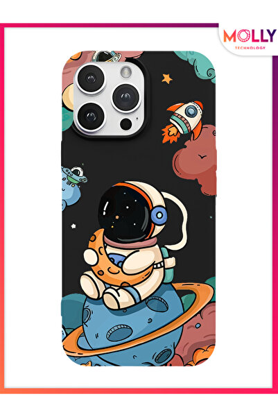 Molly حافظة سيليكون منقوشة باللون الأسود لهاتف iPhone 15 Pro Max