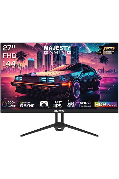 majesty 27" FHD Gaming Monitor | 144Hz | 1ms | G-SYNC | HDR | 100% sRGB | IPS | Speakers | HDMI DP | VESA