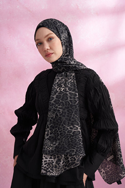 ARMANDA Classic Leopard Print Imported Voile Shawl - Black