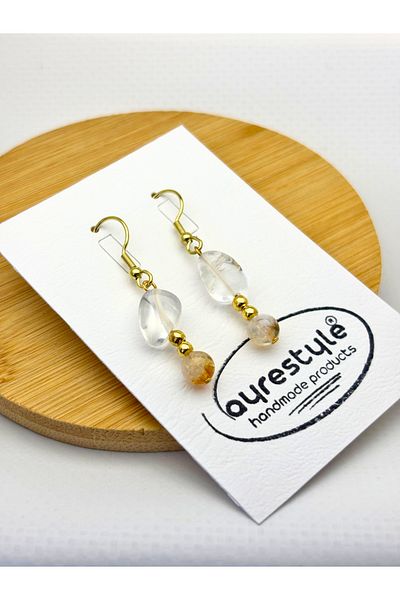 ayrestyle أقراط نسائية من الكوارتز والكريستال والسترين من الحجر الطبيعي - أقراط صيفية بخطاف ذهبي اللون على طراز بوهو
