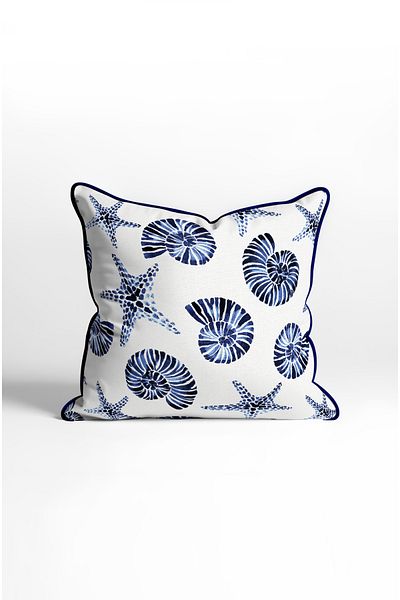CANİLA Sea Shell Patterned Linked 45 X 45 Kirlent Case. Double-Sided Decorative Kirlent with Hidden Zipper
