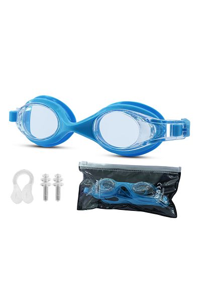 EvRossa طقم سباحة مكون من 4 نظارات سباحة + سدادات للأنف والأذن + حافظة نظارات