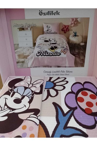 Özdilek Single Ranforce Disney Licensed Fitted Sheet Children's Pique Set Minnie Garden Pink