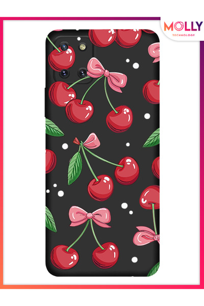 Molly Samsung Galaxy Note 10 Lite İçin Siyah Berry Ribbon Desenli Silikon Kılıf