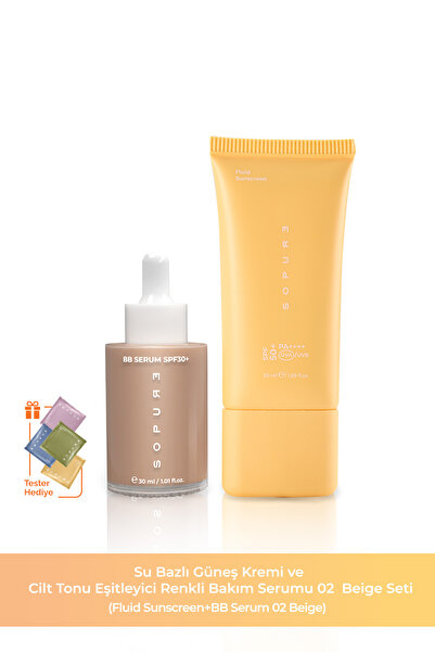 Sopure Su Bazlı Güneş Kremi ve BB Serum 02 Beige Seti (Fluid Sunscreen+BB Ser...