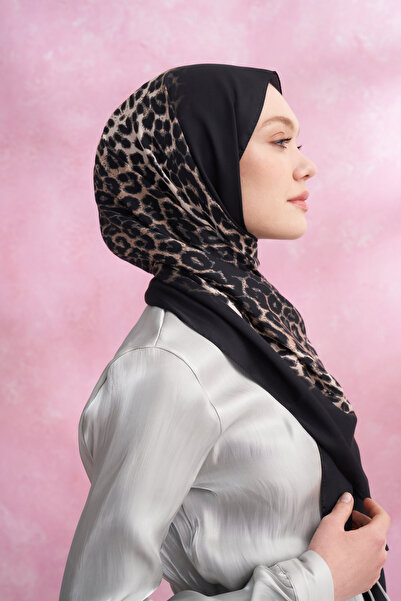 ARMANDA Gradient Leopard Print Imported Voile Shawl - Black-Grey