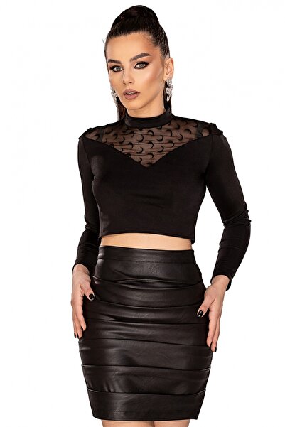 Atmosphere Fashion Fustă scurtă neagră din piele