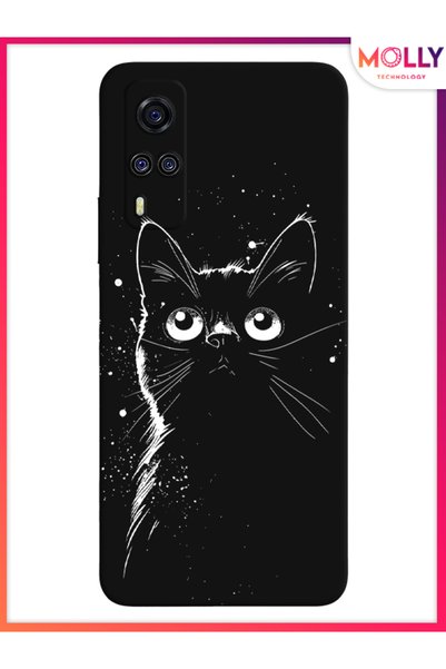 Molly حافظة سيليكون بنمط Meow باللون الأسود لهاتف Vivo Y51