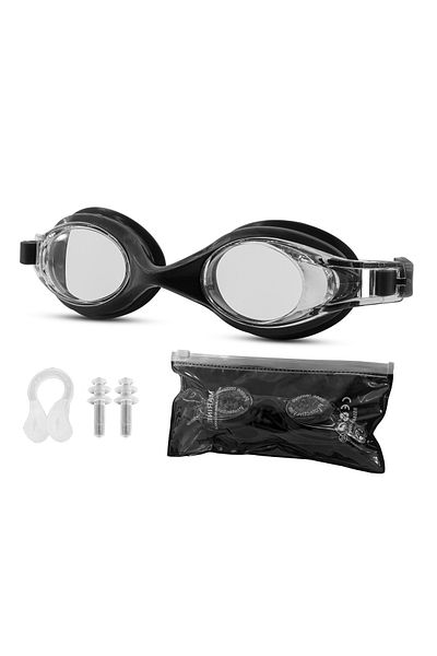 EvRossa 4-Piece Swimming Set Swimming Goggles + Nose & Ear Plugs + Glasses Case