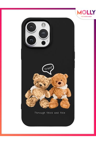Molly Black Fuzzy Friends Pattern Silicone Case for iPhone 13 Pro Max