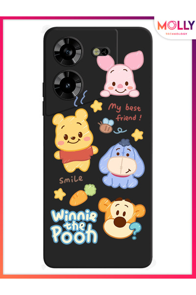 Molly Tecno Pova 5 İçin Siyah Smiley Pooh Gang Desenli Silikon Kılıf