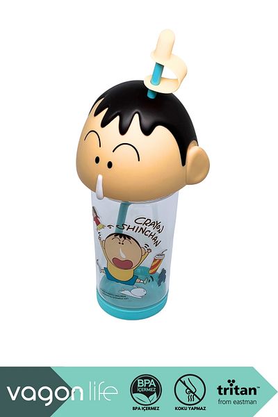 Vagonlife 500ml Crayon Shinchan Figured Lid Silicone Based Tritan Cup/Cup with Straw