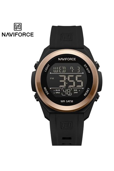 Naviforce Sleek Black and Rose Gold Digital Sports Watch with Silicone Strap Water Resistance