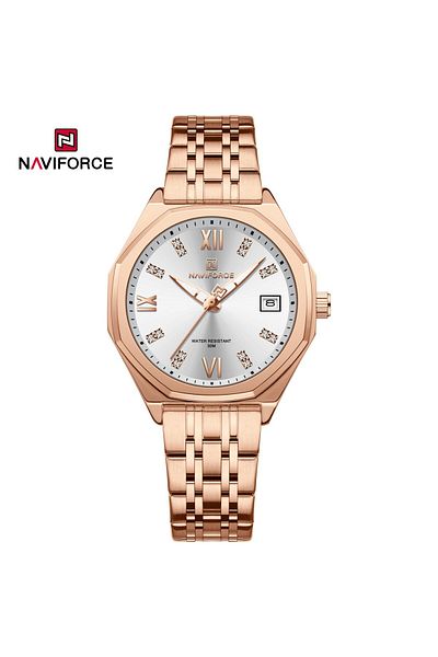 Naviforce Elegant Rose Gold Stainless Steel Men's Watch – White Dial Design