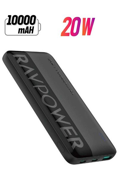 RavPower 10000mAh PD 20W Power Bank with 3 Fast Charging Ports Charge 3 Devices Simultaneously Black