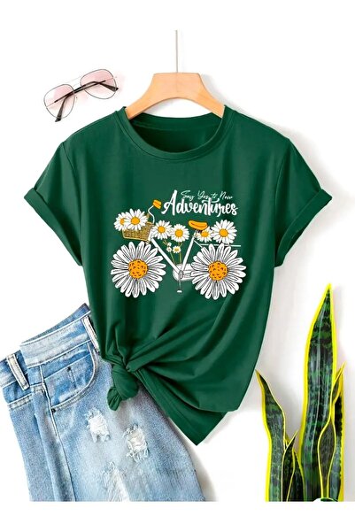 H&GHAMLEGİYİM Tricou basic cu imprimeu margaretă și bicicletă