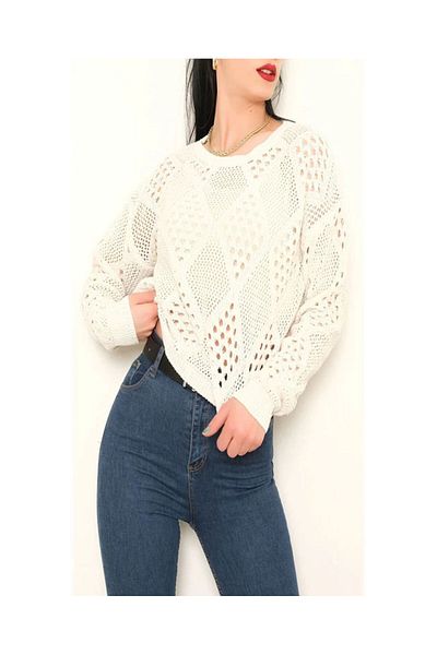 POİNE Pulover de vară cu model de diamante ajurate pentru femei