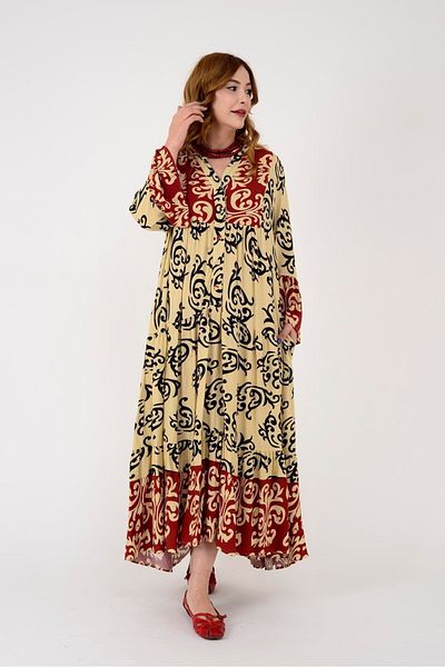 Hazinedan Γυναικείο Ethnic Casual Cutout Φόρεμα με έθνικ σχέδιο με μανίκια
