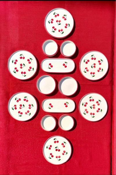 Akkoyunlu home Cherry Series 14 Piece Ceramic Breakfast Set 6-Person Breakfast Set Luxury Ceramic