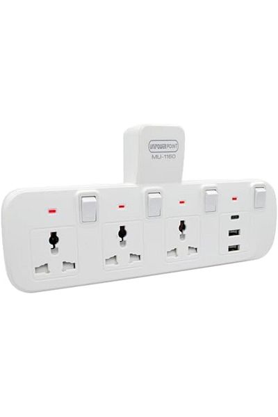 UNIPOWER Multi-Socket Extension Wall Adapter 6-in-1 with 2 Universal Sockets, 2 USB Ports, and 1 Typ
