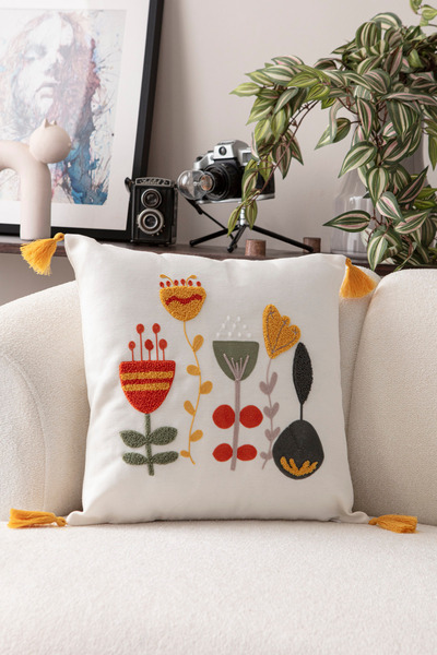 BUGİ HOME COLLECTİON الراحة لكمة نمط رمي كيس وسادة مربع الزخرفية البوهيمي المطرزة مقعد المخدة بانشون 45x45