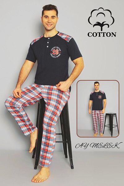 AYMELEK Men's Cotton Pajama Set Cotton Shirt and Pajama Set