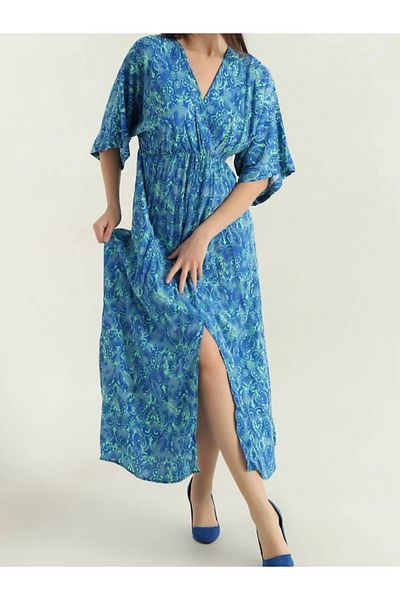 DENİZLİFE Bat Sleeve Waist Elastic Slit Detail Dress