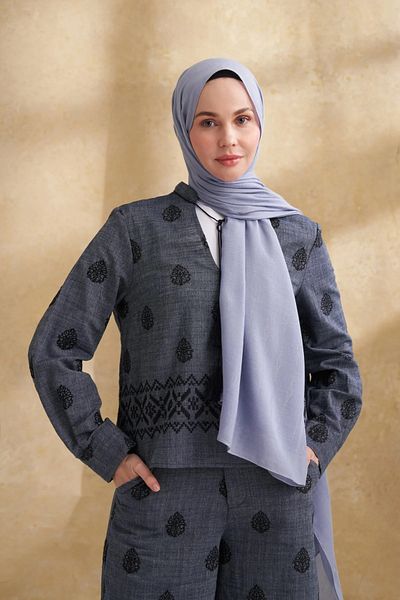 ARMANDA Denim Blue Cotton Modal Aden Pattern Shawl 3355